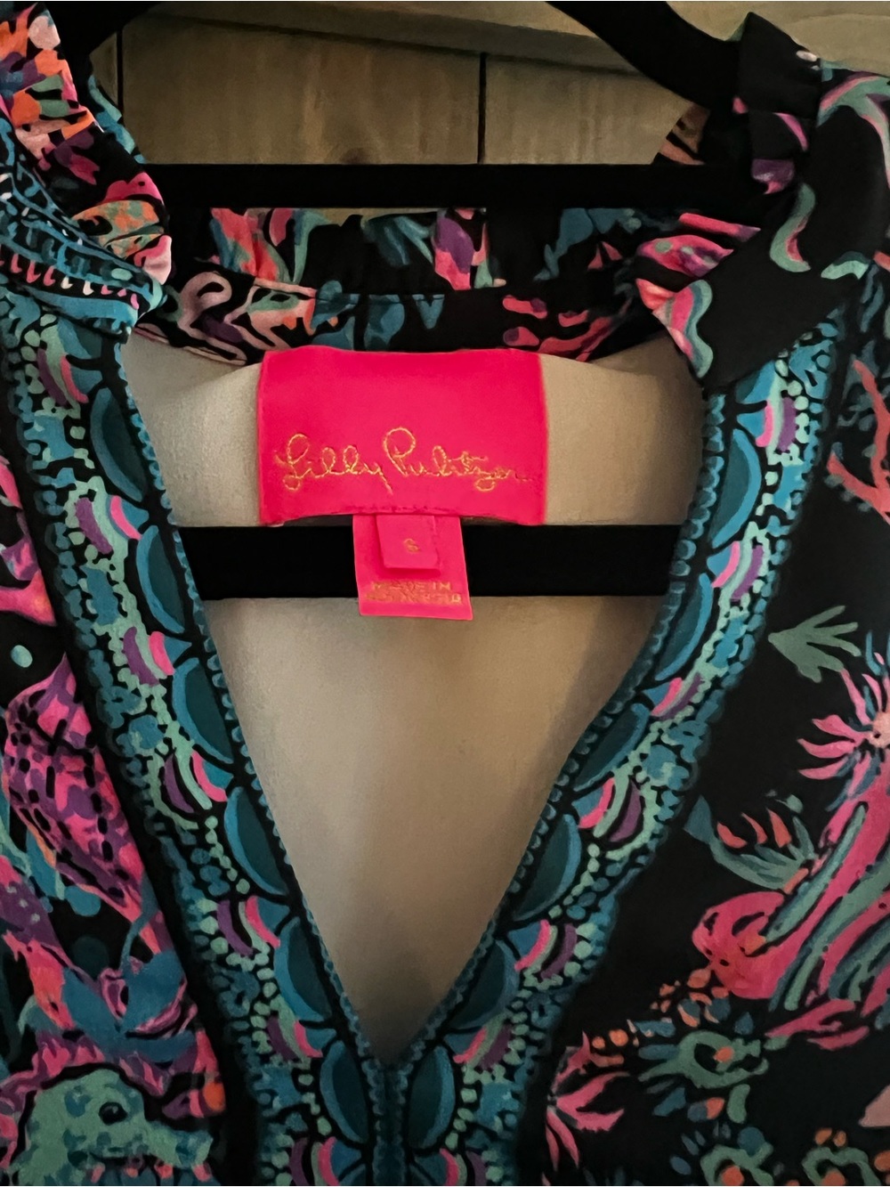 Lilly Pulitzer Black Dress with Pink & Teal Floral Print - Picture 3 of 8